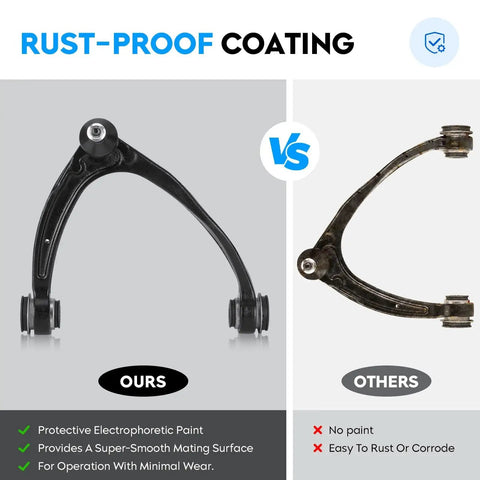 Comparison of rust-proof coated control arm vs uncoated control arm in the 10Pc Front Upper Control Arm Set With Ball Joints For Chevy.
