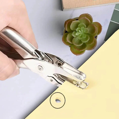 Quarter Inch Handy Hole Punch for Craft Paper and Tags Circle Shape Punch in use on yellow paper, showing clean hole