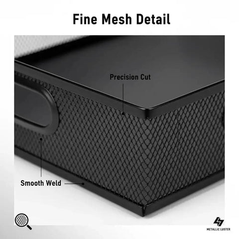 Close-up of Beefy Heavy Duty Metal Mesh Desk Organizer Tray showing precision cut and smooth weld details, black wire design.