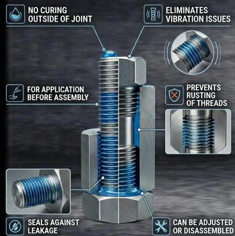 Blue Gel Threadlocker, Medium Strength, 1.20 Oz Bottle, Removable With Hand Tools, Locks Metal Fasteners pictured in use