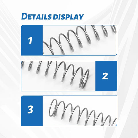 Jovraluxe stainless steel springs detail display showing three views: front, side, and close-up coils
