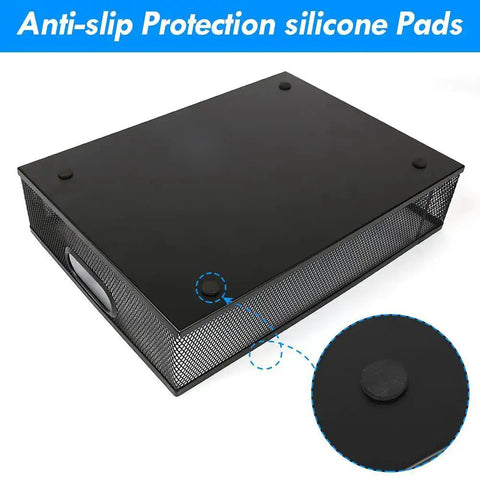 All Purpose No Fuss A4 Sized Metal Mesh Desk Drawer Organizer Tray Set with anti-slip silicone pads visible