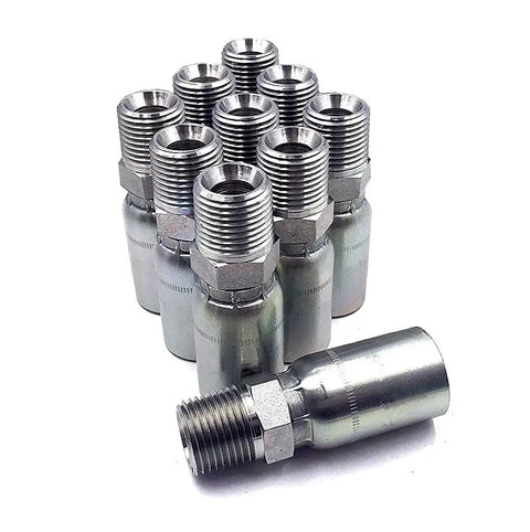 10 Pack MP 08 08 One Half Inch Hose To One Half Inch NPTF Male Pipe Thread Hydraulic Hose End Crimp Fitting Carbon Steel