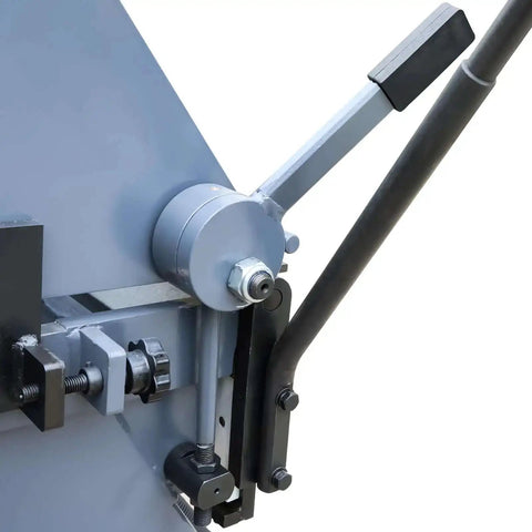 Close-up of control lever on Ultra 24 Inch Box And Pan Brake With 3 Segment Movable Fingers for bending 16 gauge mild steel