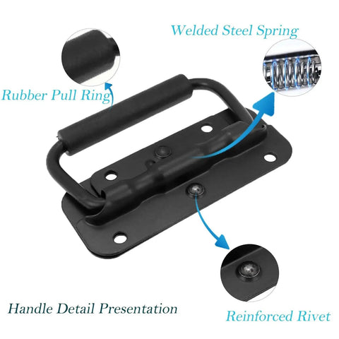 Spring Loaded Pull Handles For Tool Boxes And Trunks Surface Mounted Black Pull Handles With 13mm PVC Grip 3 Inch By 1 Inch