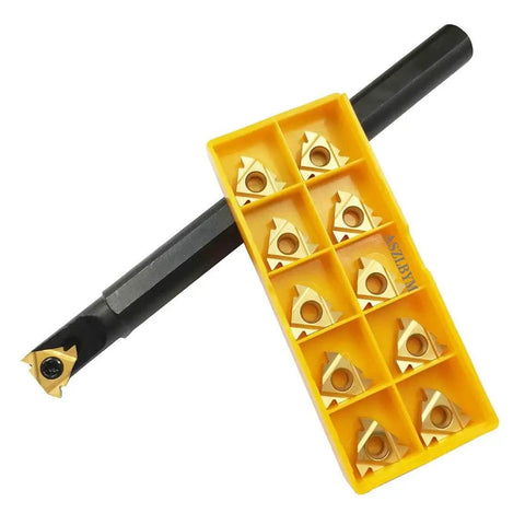 SNR0013M16 CNC Lathe Internal Threading Boring Bar Kit With 11 AG60 Carbide Inserts And T15 Wrench shown with inserts