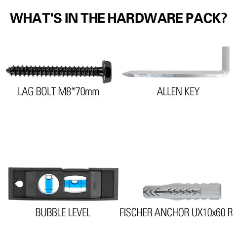 Lag Bolt Kit For TV Mount With M8 Bolts For Wood Studs And Concrete Anchors Includes Allen Key And Bubble Level Heavy Duty Steel Construction