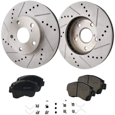 Pair of drilled/slotted front brake rotors with pads and hardware for Toyota Sienna/Camry/Avalon and Lexus ES300, Amazon