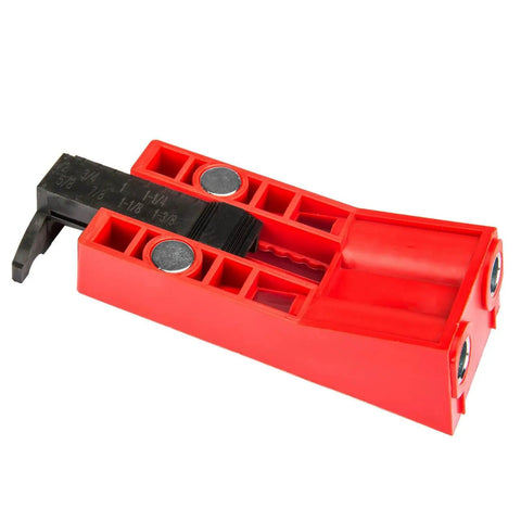 Red plastic Pocket Hole Jig Kit With Builders 500 Screw Pack For Three Quarter Inch Hard And Soft Wood For Building Tables