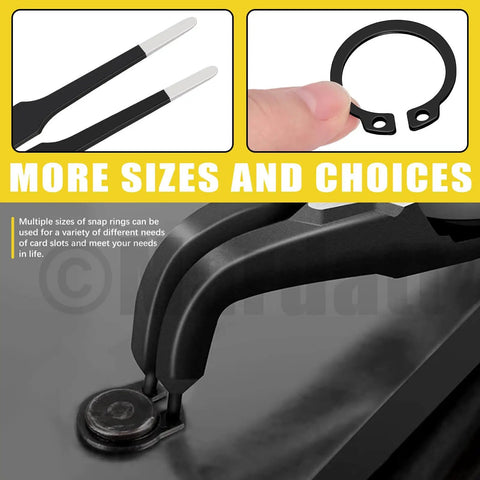 266 Piece External Retaining Rings Kit With 21 Sizes M4 To M28 Circlip Snap Rings and tweezers in use on shaft