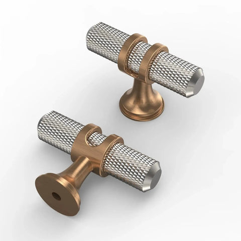 10 Pack Brushed Satin Nickel And Champagne Bronze Cabinet Knobs Set featuring zinc knobs with durable finish, shown from above.