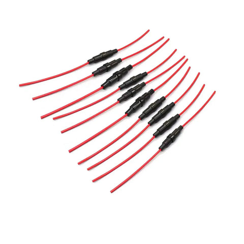 Inline Fuse Holder Kit For 5x20mm Glass Tubes, 16 AWG Wire, Screw Type, 22cm Lead, Pack Of 10, 15A 250V, ROHS Compliant