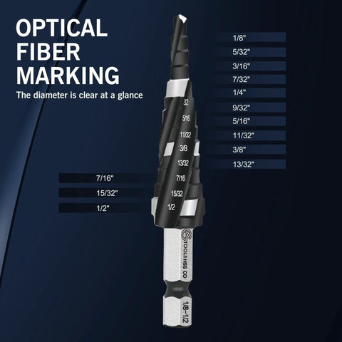 Four Spiral Flute TiAlN Coated Step Drill Bit Unibit 1/8 In To 1/2 In Wear Resistant Cobalt Drill Bit With 1/4 In Hex Shank