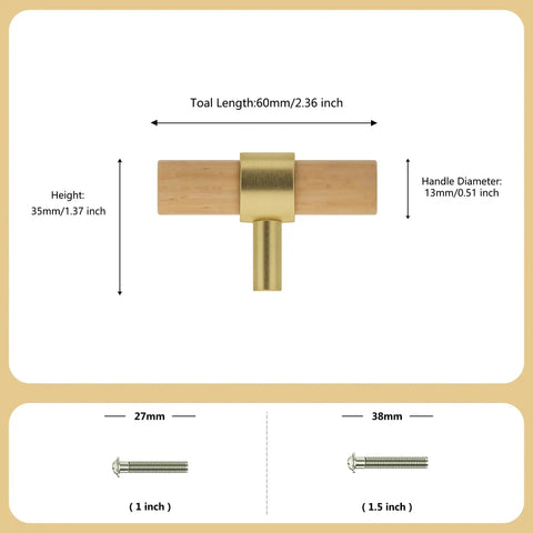 Beech Wood Drawer Pulls 10 Pack Gold Finish Cabinet Handles And Knobs For Kitchen Living Room Bedroom Bathroom Furniture with 60mm length 35mm height