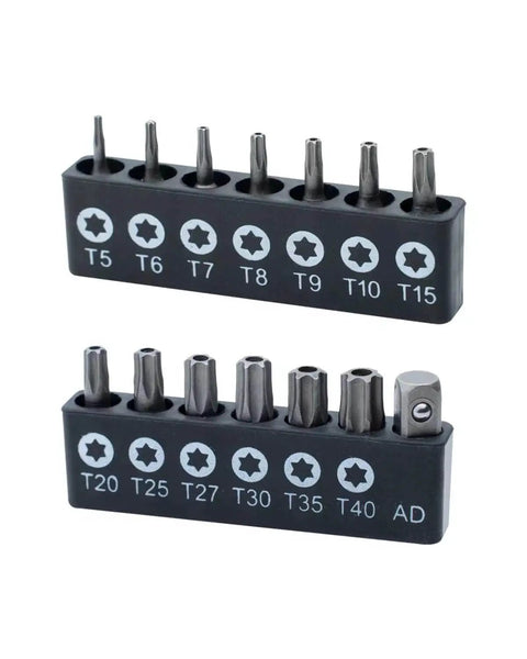 Tamper Resistant Torx Bit Set 14 Piece Chrome Vanadium Steel Heavy Duty Security Bits T5 Through T40 With Two Standard Bits