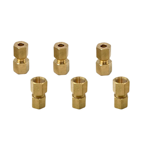 Brass compression tube fittings, 6 pcs, 1/8 in NPT female to 3/16 in OD, for oil, gas, non-potable water