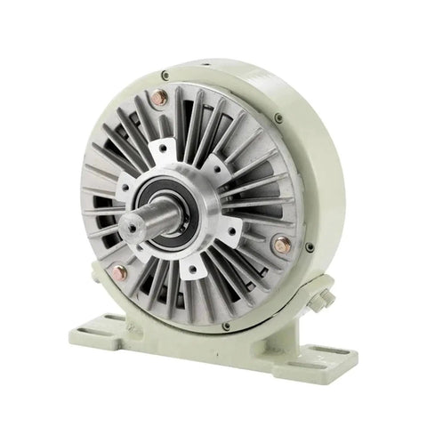 Front view of a 0.6–10 kg single-shaft magnetic powder brake on a base, DC24V.