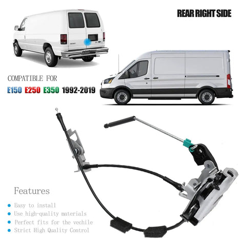 Door Latch Assembly With Cable And Rod For Ford Econoline E150 E250 E350 Vans 1992 2019 Rear Right Side
