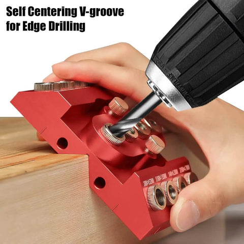 Pro Grade 30 45 90 Degree Drill Guide Jig For Straight Holes With Detachable Bushings And Positioning Bar in use on wood
