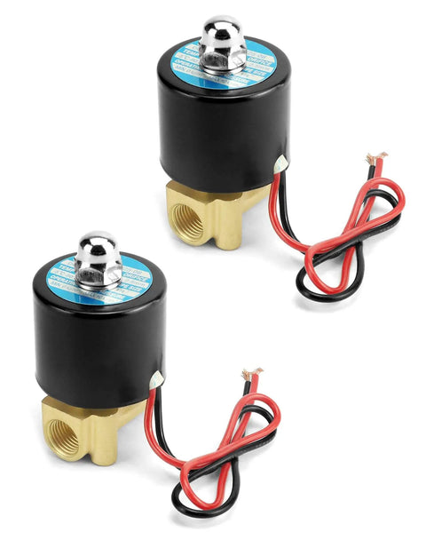 1/4 Inch NPT Brass Electric Solenoid Valve 12VDC Normally Closed 2-Pack for water, air, gas, fuel, oil with Viton gasket, front view