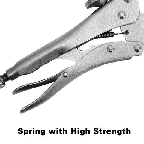 Close-up of ergonomic handle on Beefy 9 Inch Drill Press Clamps Set Of 2 Locking Fixture for drill press welding table and woodworking.