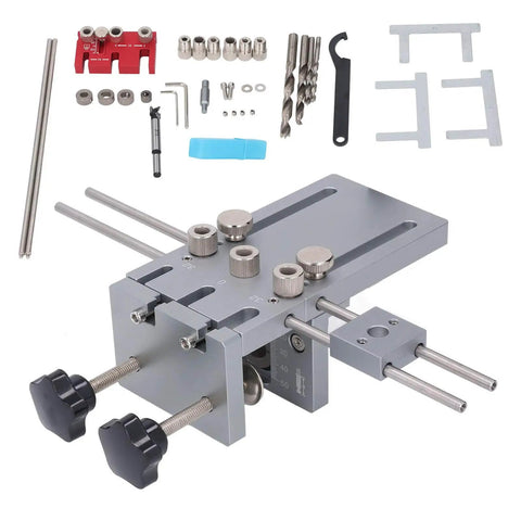 Pro DIY Dowel Jig Kit For Woodworking 3 In 1 Panel Handheld Tool in durable aluminum alloy with wide drilling range and accessories