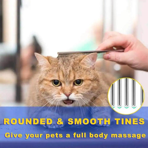 Person using 2 Pack Dematting Comb For Dogs And Cats With Stainless Steel Teeth Removes Tangles And Mats on a cat