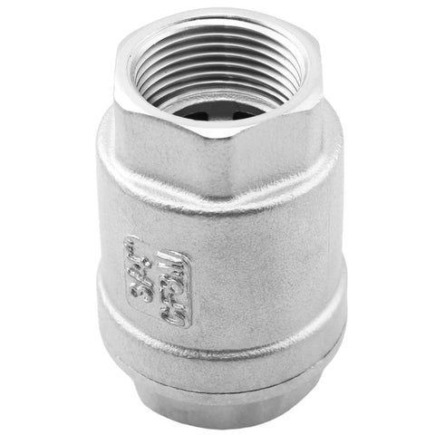 Stainless steel vertical threaded check valve, 3/4 in, inline spring lift non-return valve.
