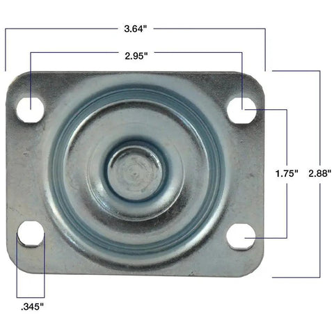Top view of metal plate for 5 Inch Thermoplastic Rubber TPR Swivel Caster, 350 Lb Capacity, Gray, Non Marking Wheel