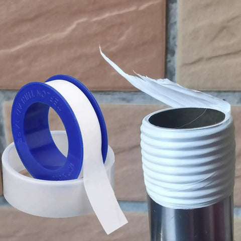 Pro Grade PTFE Plumbing Tape, Teflon Sealant Tape Half Inch By 520 Inches, 5.5 Mil Thickness, shown wrapped on pipe thread