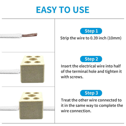 Ceramic terminal block wire connectors, porcelain high-temp block with four holes, 6-pack