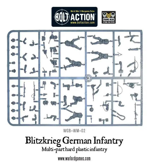 Sprue sheet of German WWII 28mm Bolt Action Infantry Miniatures Set, plastic figures for tabletop wargaming, unassembled parts