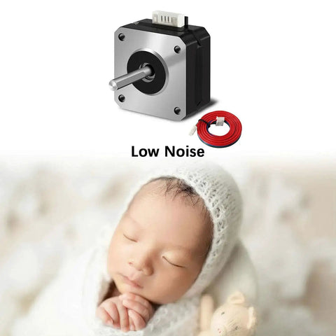 Nema 17 Stepper Motors Kit, 5 Pack, 42x23mm 42BYGH, low noise motor next to sleeping baby, highlighting quiet operation.
