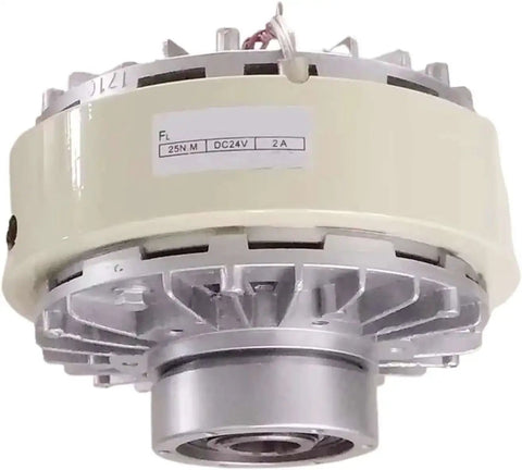 Close-up view of 25 Nm 24V DC Magnetic Powder Clutch Tension Motor with Magnetic Brake for Precise Braking Torque Control.
