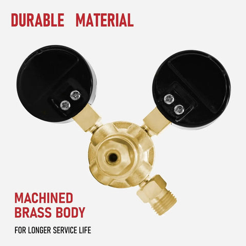 Argon Regulator With Gauges For MIG And TIG Welding Brass Body CGA580 Inlet 0 To 4500 PSI Inlet Pressure close-up top view