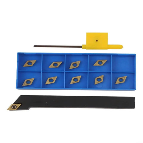 External Lathe Tool Holder For CNC Turning With 10 DCMT070204 Carbide Inserts, Alloy Steel Right Hand Bar, Wrench