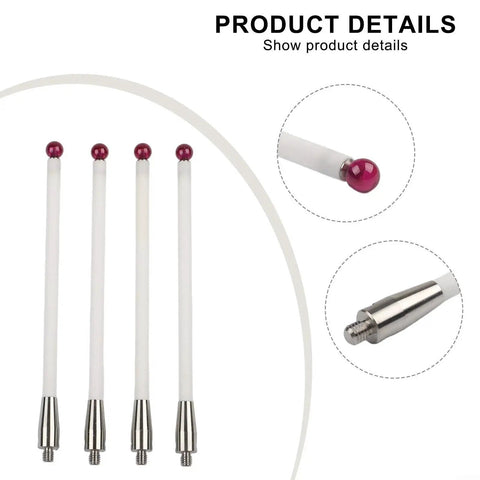 CMM Touch Probe Stylus Set With Lightweight Ceramic Stem And 6mm Ball For Pro Grade Precision, 4 Pack With Threaded Shank Model A-5000-3712