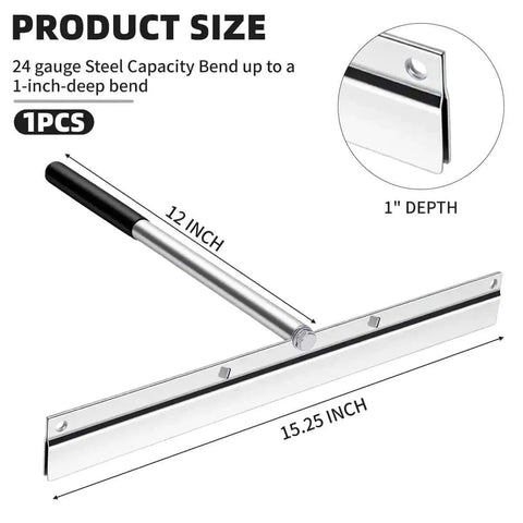 Diagram showing 15.25 Inch Sheet Metal Hand Hemmer Built Tough Alloy Steel Hand Seamer With 1 Inch Fold Depth and Comfort PVC Grip.