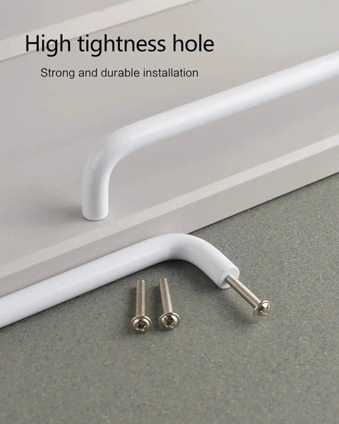 Bright White 3.8 Inch Cabinet Pulls 5 Pack Aluminum Alloy Drawer Handles shown with screws