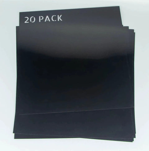 Pack of 20 7.5 mil opaque black PET stencil sheets 12 by 12 inches for Cricut cutting laser engraving and quilting projects.