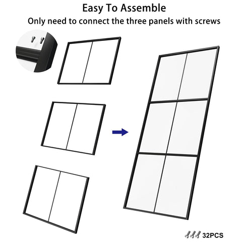 72 By 84 Inch Double Glass Barn Door With Frosted Glass And Black Aluminum Frame Sliding Door Hardware Kit Included assembly illustration