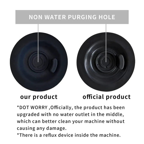 Two black 54mm espresso backflush cleaning discs for Breville machines; ours (left) and official (right).