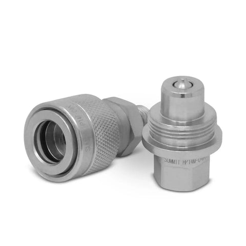 High Pressure Hydraulic Quick Coupler Set One Quarter Inch NPT, 10,000 PSI Hardened Steel, shows front view of couplers