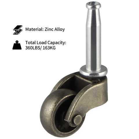 Swivel Stem Caster One Inch Wheel Zinc Alloy With Socket Replacement For Coffee Tables Chests Of Drawers Nightstands And Ottomans 360 Lb Load Capacity Elevates By About One Point Three Inches Wheel Diameter One Inch Stem Diameter Three Eighths Inch