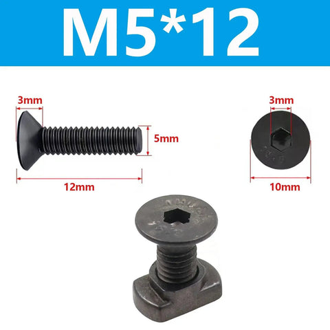 M5 steel MLOK T Nuts and Screws Set with Allen Key for rail installations, showing dimensions and close-up of fasteners.