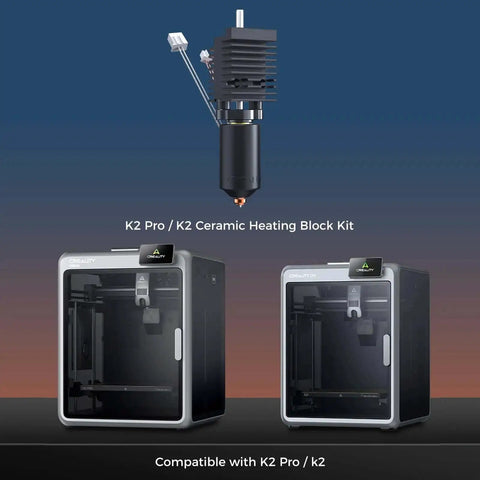 All Metal Ceramic Hotend Kit With Titanium Heat Break And Copper Alloy Nozzle For 300C High Temp Printing shown with K2 and K2 Pro 3D printers