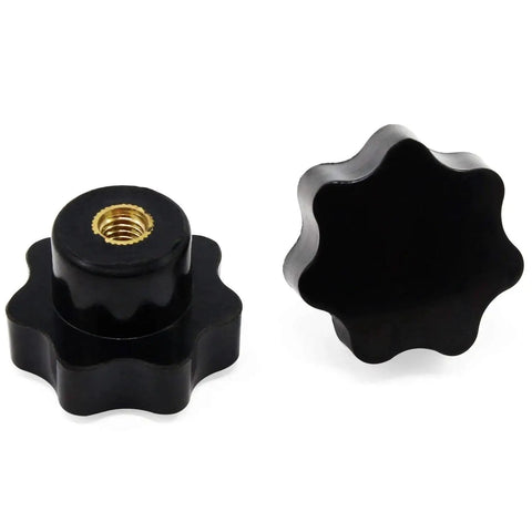 M6 7 Star Knob Knurled Clamping Knob Star Shape Plastic Hand Knobs 10 Pcs, showing front and top view of black, star-shaped knobs