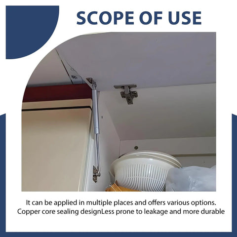 2 Pack Drop Down Gas Struts 150N 33 Lbs Soft Close Lid Supports installed on cabinet showing use for downward opening flaps