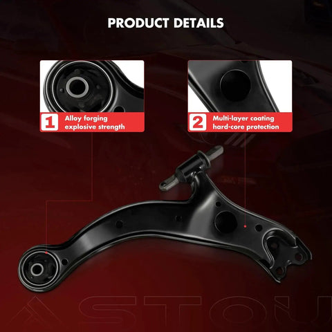 ASTOU front suspension kit - black lower control arm with ball joints and tie rod ends for 98-04 Avalon, 98-03 Sienna, 99-03 Solara