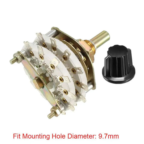 2 Pole 6 Position Rotary Switch with Knob, Band Selector, 2 Deck, 14 Pin, 9.7mm mount, shaft 6mm, for DIY electronics